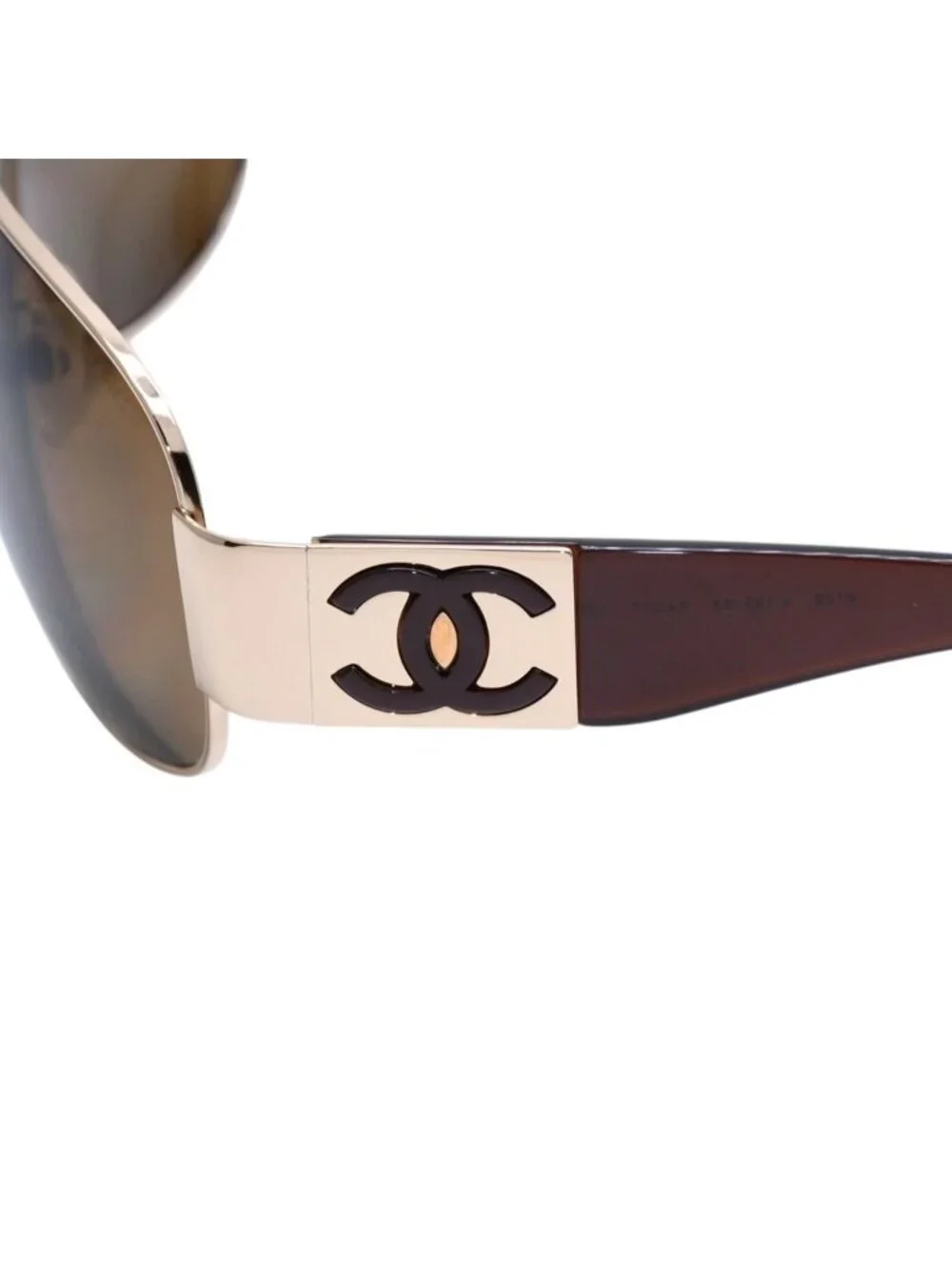 Chanel Aviator Sunglasses CC Logo Metal Frame Teardrop Brown Gold Eyewear